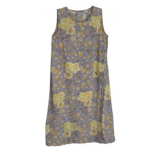 Vintage April Cornell Dress Size S Purple Yellow Floral Cottage Midi Sleeveless